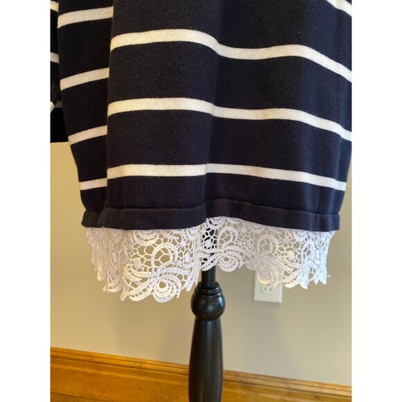 Christopher & Banks Sweater Top Plus Size XL Navy White Stripes Lace Hem Zipper - Picture 7 of 11